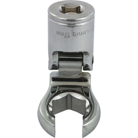 Dynamic Tools 3/8"Dr Metric 17mm Flex Head, Crow Foot Flare Nut Socket, Chrome D008767